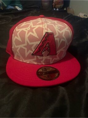 New Era Black and Red Fitted Hat Size 7 3/8